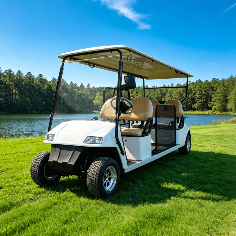Vue de face de la golfette Eagle PMR blanche