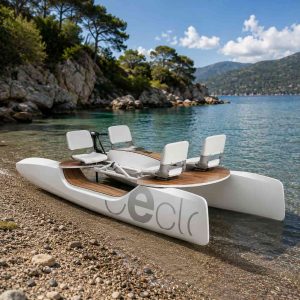 Le pédalo Ceclo Cruise blanc sur une plage