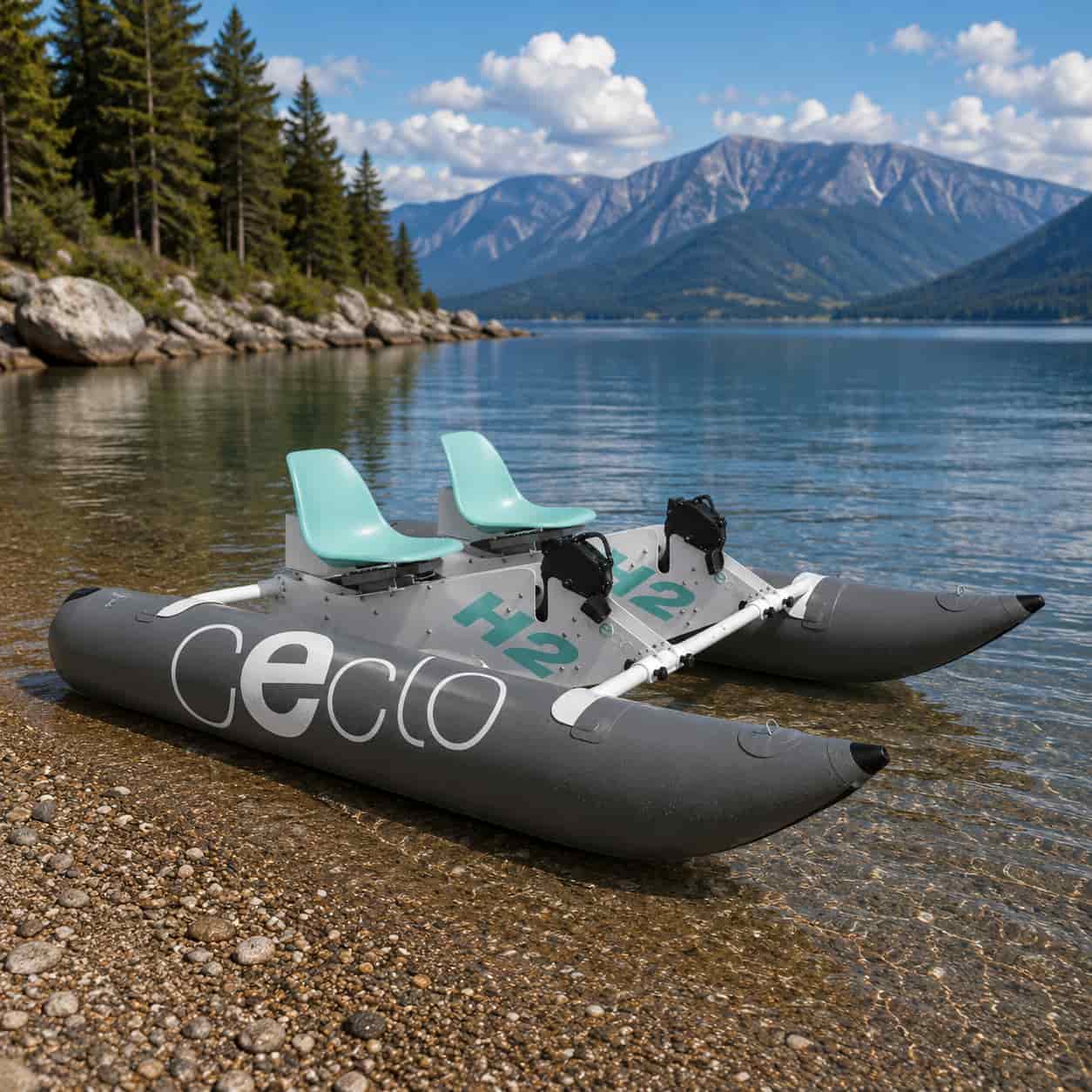 Le pédalo Ceclo H2 gris au bord d'un lac