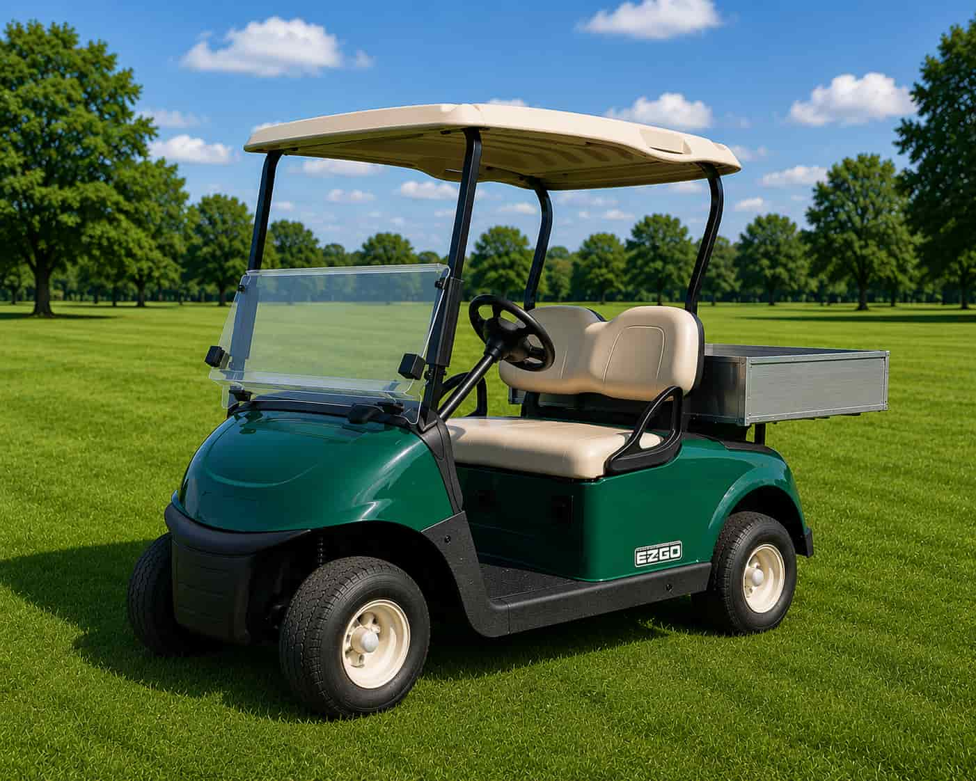 Voiturette de golf Ezgo RXV verte sur fond vert