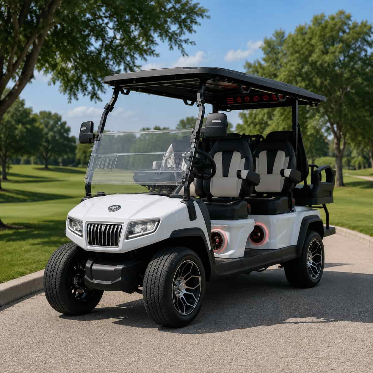 Golfette HDK Ranger blanche dans un parc
