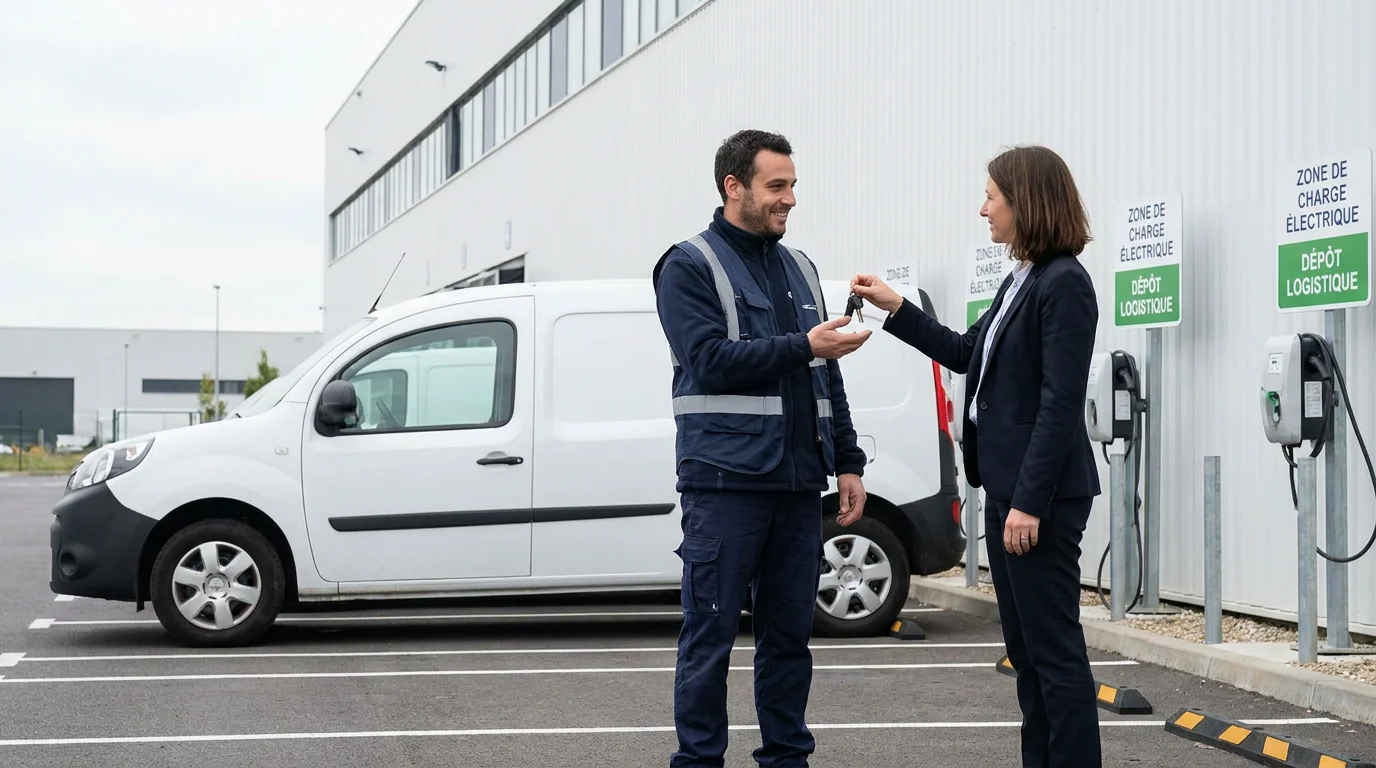 Livraison d'un véhicule utilitaire électrique dans un dépôt logistique en France